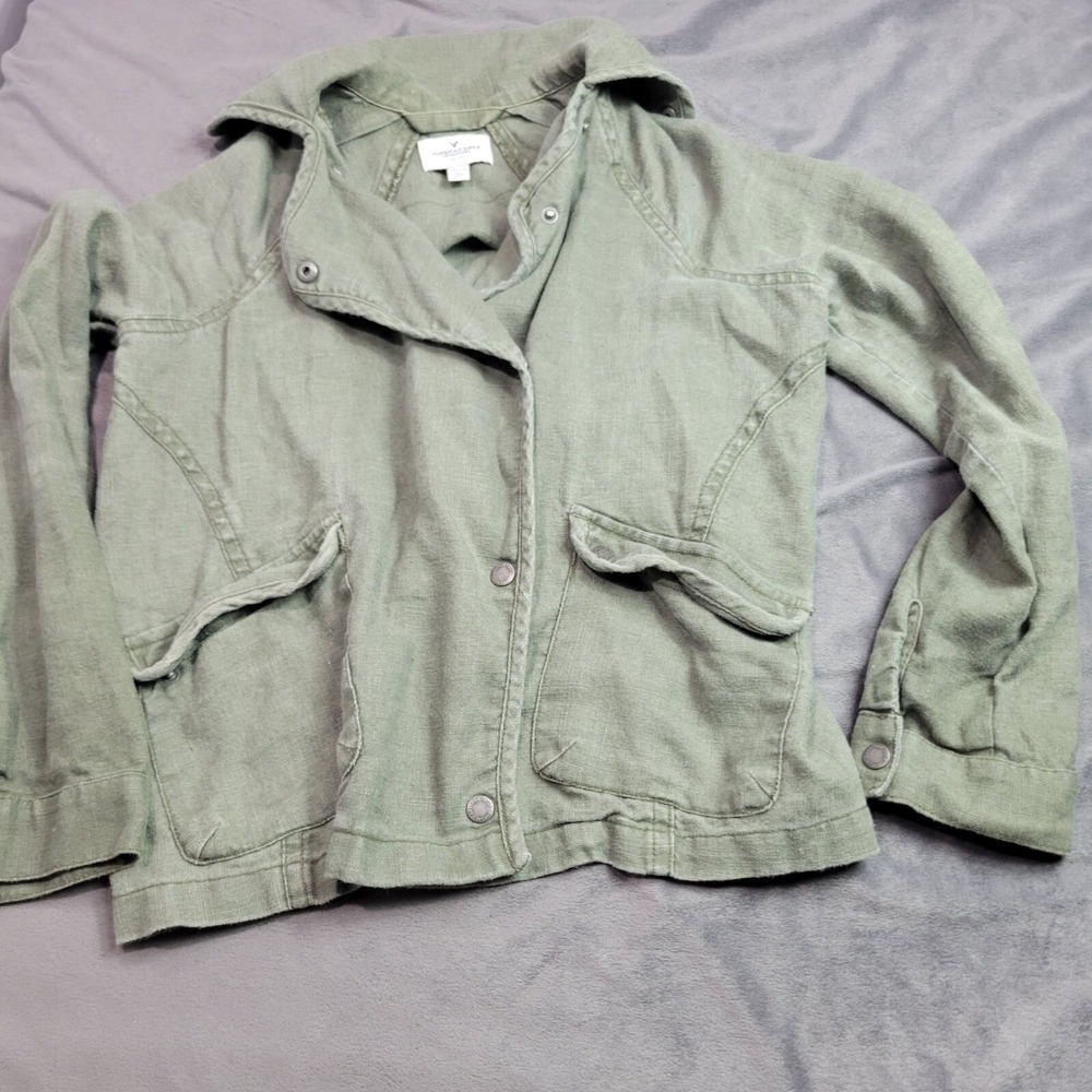 American Eagle Outfitters XXS Utility Jacket Green Cotton Blend Snap Closure...